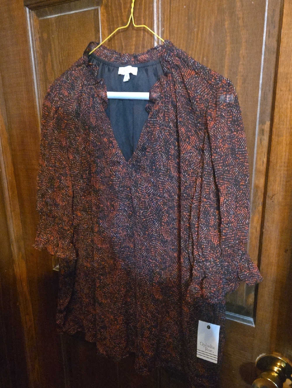 Women's Red Patterned V-Neck Blouse